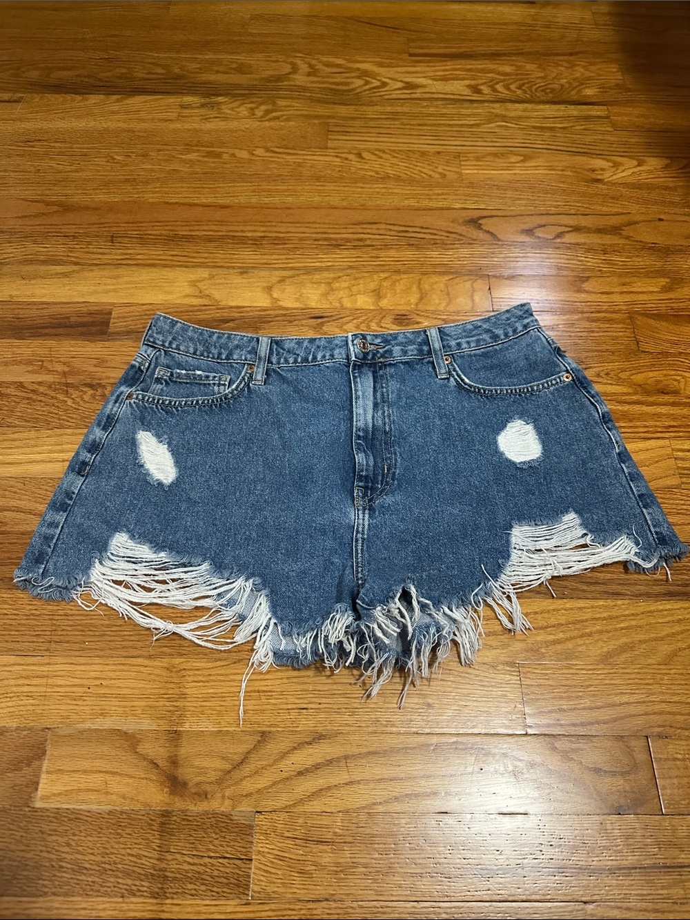 Forever 21 Distressed Dark Blue Denim Cutoff Shorts